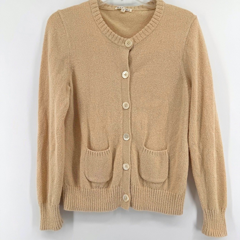 Alex Mill Textured Cardigan Womens M Tan Cream Cotton Knit Button Front Pocket